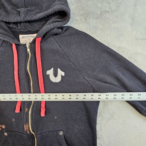 True Religion Jacket Women's Large Black Red Bleach Splatter Distressed Logo - Picture 11 of 15